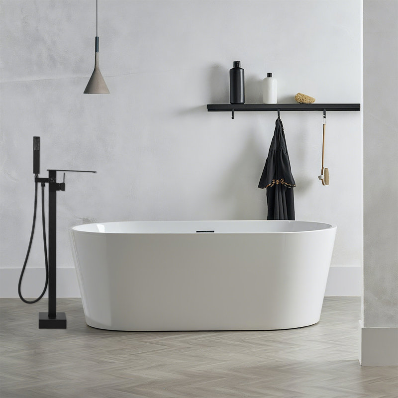 Tub Filler Freestanding Bathtub Faucet Matte Black Floor Mount Tub Faucet Waterfall Free Standing Bathtub Filler High Flow Brass Bath Shower Faucets With Handheld Sprayer