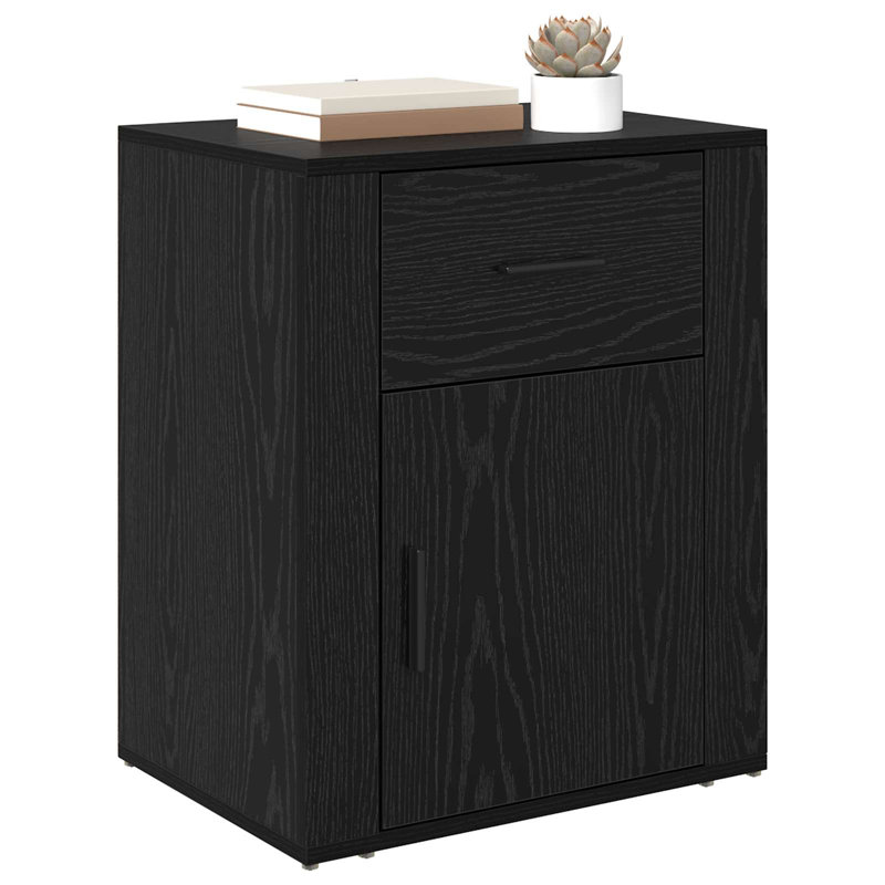 35cm W Manufactured Wood Bedside Table, Black Oak