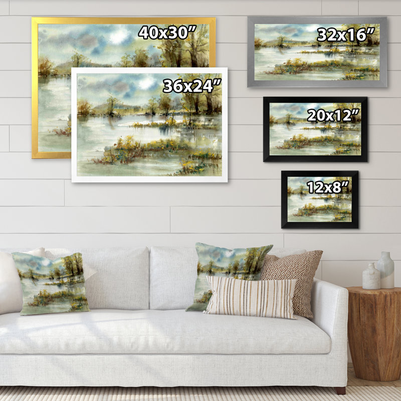 Paysage avec étang - reproduction d'art sur toile, Cadre photo noir, H 8 po x l 12 po x P 1 po