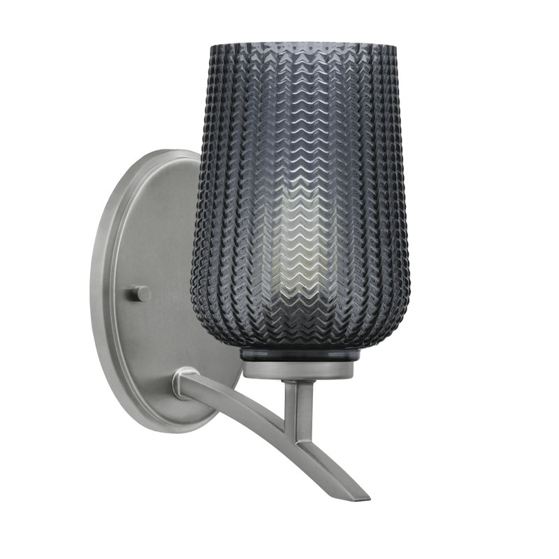 Kurve Uplight Wall Sconce With 5" Smoke Textured Glass, Silver