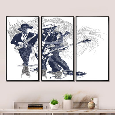 Jazz Jam Session Guitarist In Action - 3 Piece Print on Canvas