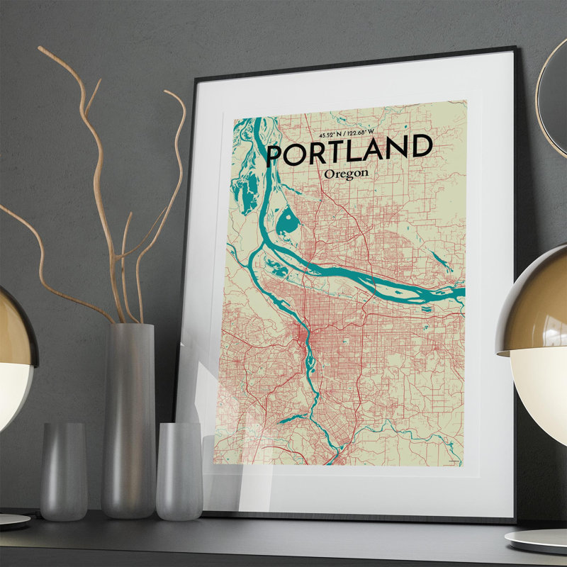 Portland City Map In Tricolour - No Frame Print, 36cm H x 24cm W x 0.05cm D