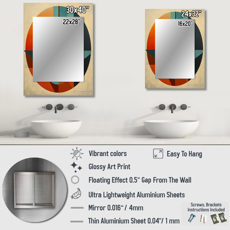 Odyssey Midcentury Retro Abstract Geometrics III - Midcentury Modern Large Wall Mirror, Modern Unique Mirror, Printed Metal Art