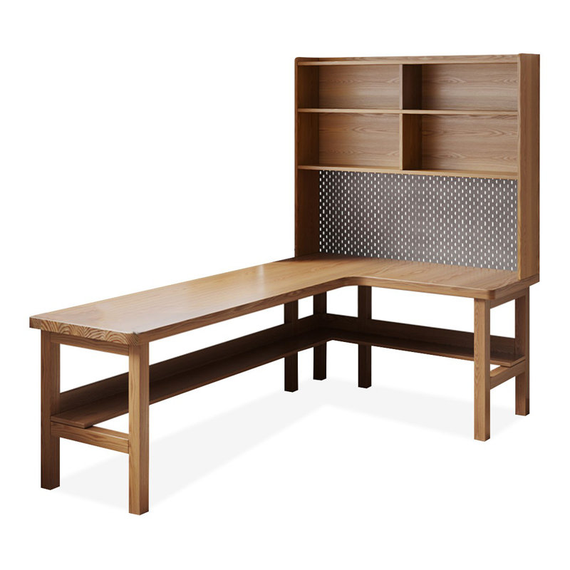 Bureaux en bois massif en L Burlywood, H 71,26 po x l 70,87 po x P 47,24 po, Retour à droite