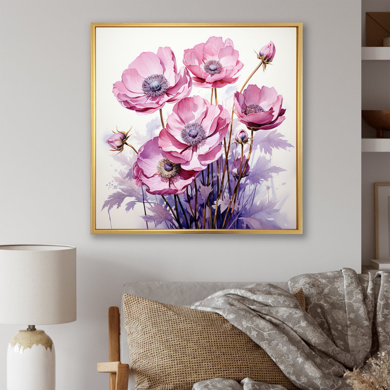 Impression de coquelicot mauve - coquelicots, H 36 po x l 36 po x P 1,5 po, Cadre flottant doré
