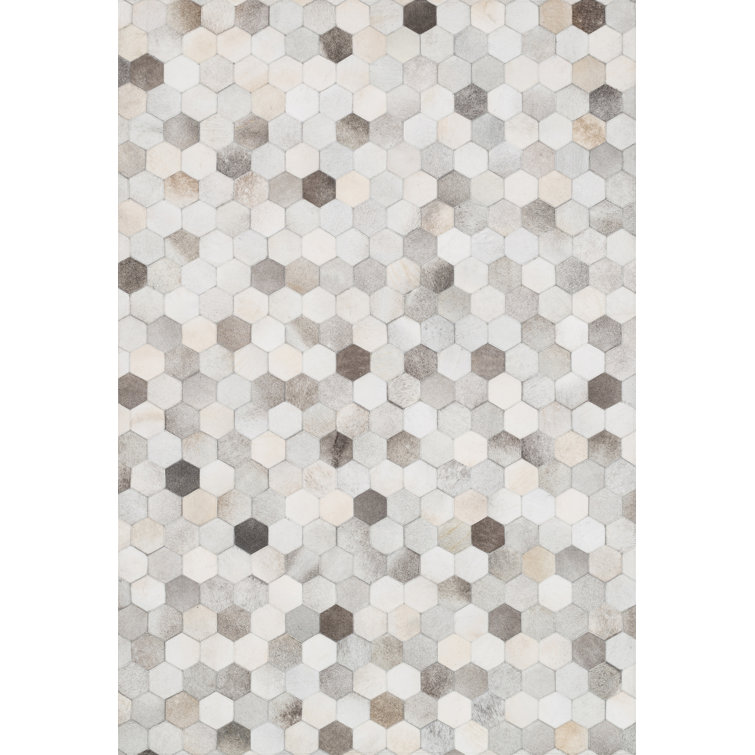 Murtaz Cowhide Geometric Area Rug in Gray