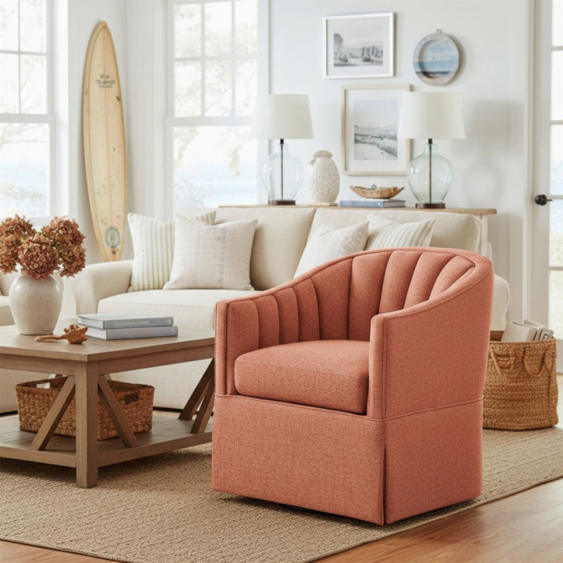 Fauteuil d'appoint pivotant avec jupe Solitude, Corail