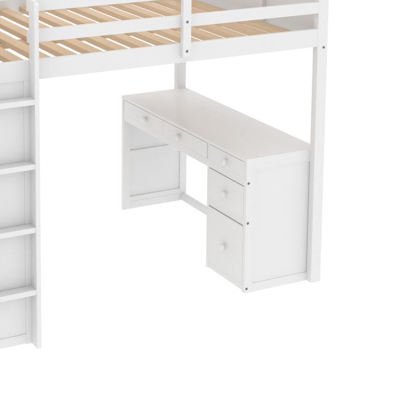 Lit mezzanine double pour enfants Rondae, Blanc