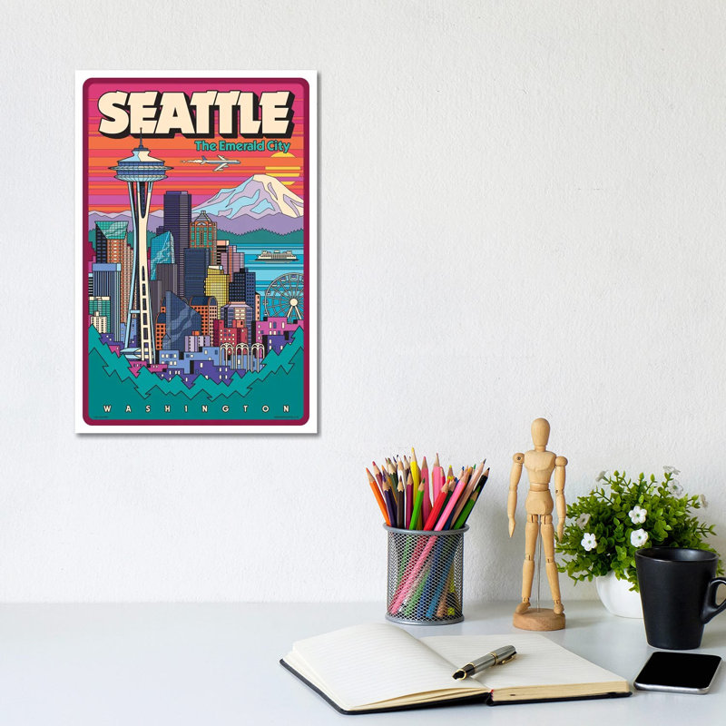 Seattle Pop Art Travel by Jim Zahniser - Print on Canvas, 20.32 cm H x 30.48 cm W, Unframed