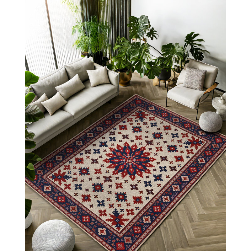 Kenzah Collection Digital Print Cotton-Polyester Burgundy Floral Rug, Rectangle 2'8" x 5'