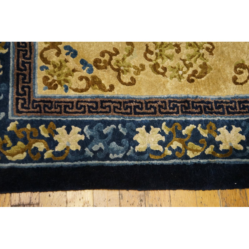 Small Scatter Size Vintage Chinese Silk Pile Allover Design Area Rug