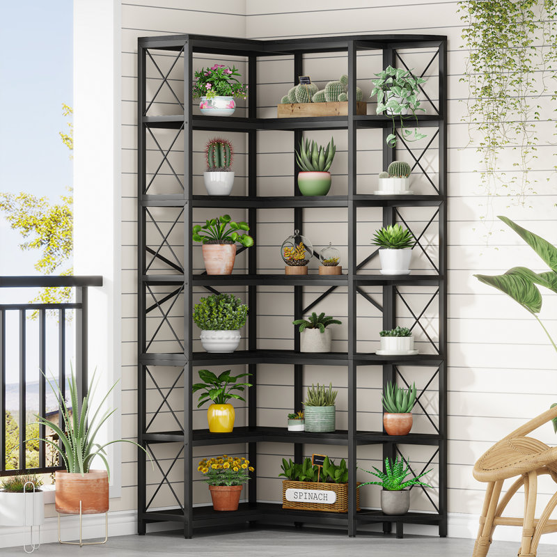 Ingbert 34.64" Corner Bookshelf, Flower Stand,Bookcase, Corner shelf, Black
