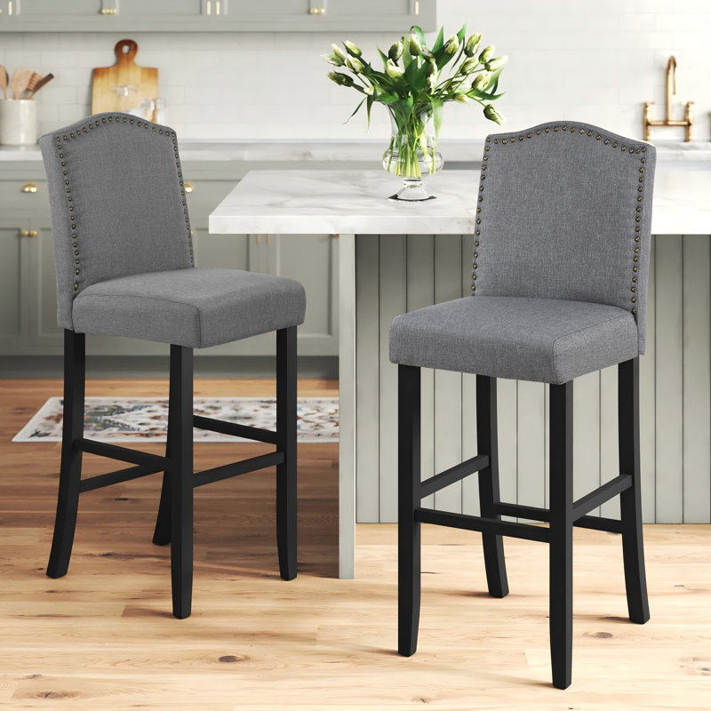 Knutson Solid Wood 29.38" Bar Stool, Gray, Bar Stool (29.38" Seat Height)