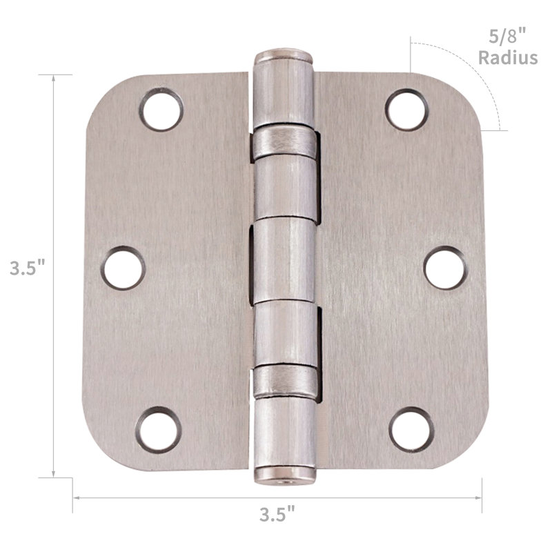 3.5"H x 3.5"W Satin Nickel 5/8" Rounded Corners Ball Bearing Pair Door Hinge