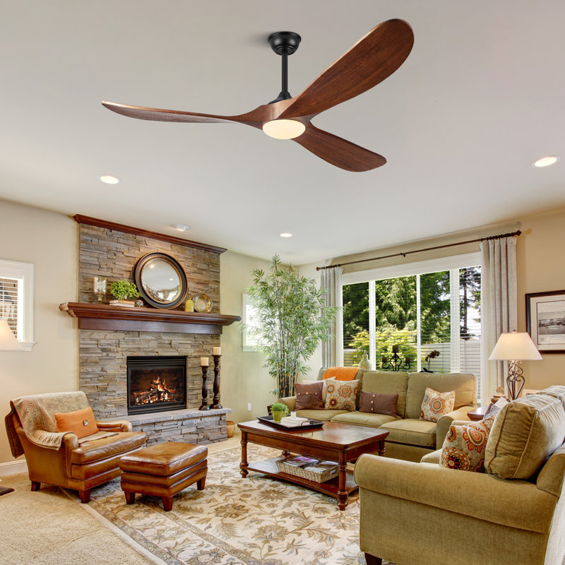 Orren Ellis 3 - Blade LED Propeller Ceiling Fan with Remote Control and Light Kit Included, 52" Wide, Walnut