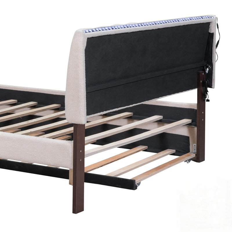 Lit plateforme tapissier double Teddy, Beige