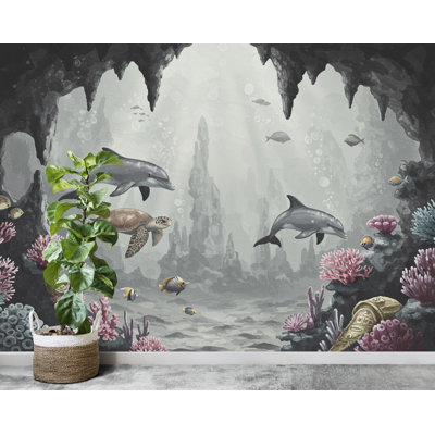 Underwater Wall Graphics Peel And Stick Dolphin Sea Turtle Room Wallpaper Nursery Self Adhesive Removable Nursery Wall Decor Mural