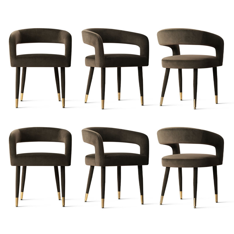 Modern Velvet Dining Chairs, Barrel Back Armchairs with Fabric-Wrapped Legs, Chocolate Brown