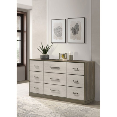 Commode 9 tiroirs chêne gris / amande