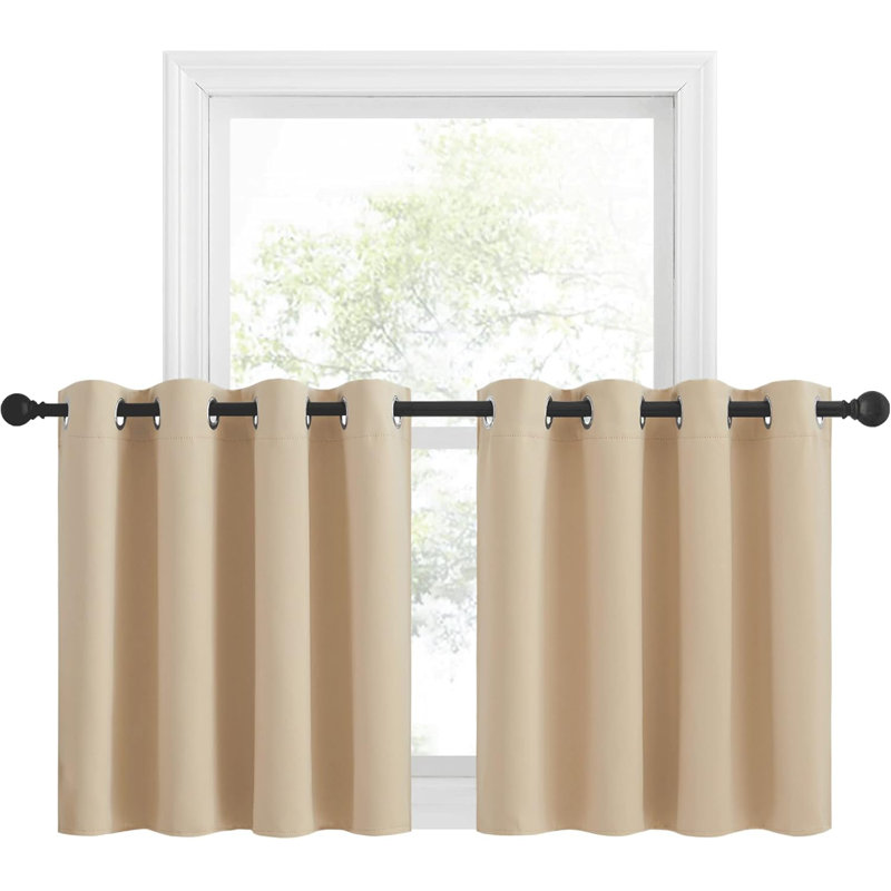 NICETOWN Blackout Small Window Valances, Rustic Farmhouse Curtains Grommet Top Thermal Insulated Window Drapes for Kitchen/Bathroom/Basement, 2 Panels.