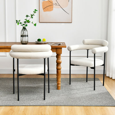 Jakalen Mid-Century Modern Teddy Fabric Accent Chairs with Black Metal Frame