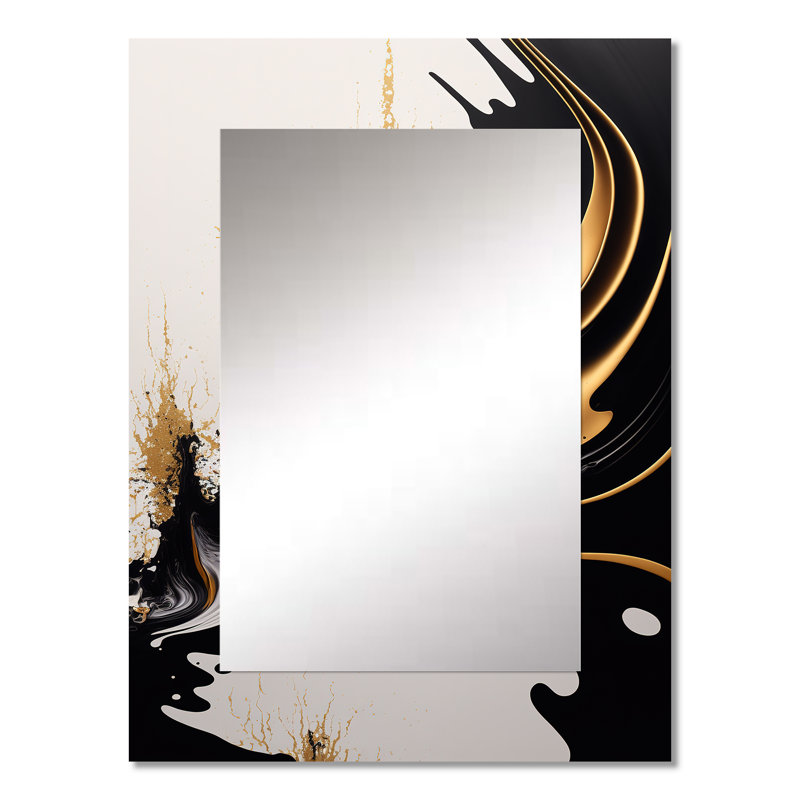 Black And Gold Wave - Abstract Decorative Mirror, Modern Wall Mirror, Printed Metal Art, 32" x 24"