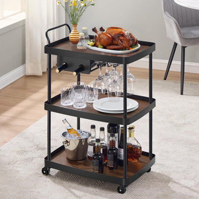 3-Tier Rolling Bar Cart with Wine & Glass Holders by Ebern Designs
