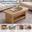 Table basse rectangulaire moderne de 120 cm (47,2 po) avec tablette de rangement ouverte à 2 niveaux, plateau en verre trempé, structure en bois robuste, table centrale de salon-1410655436