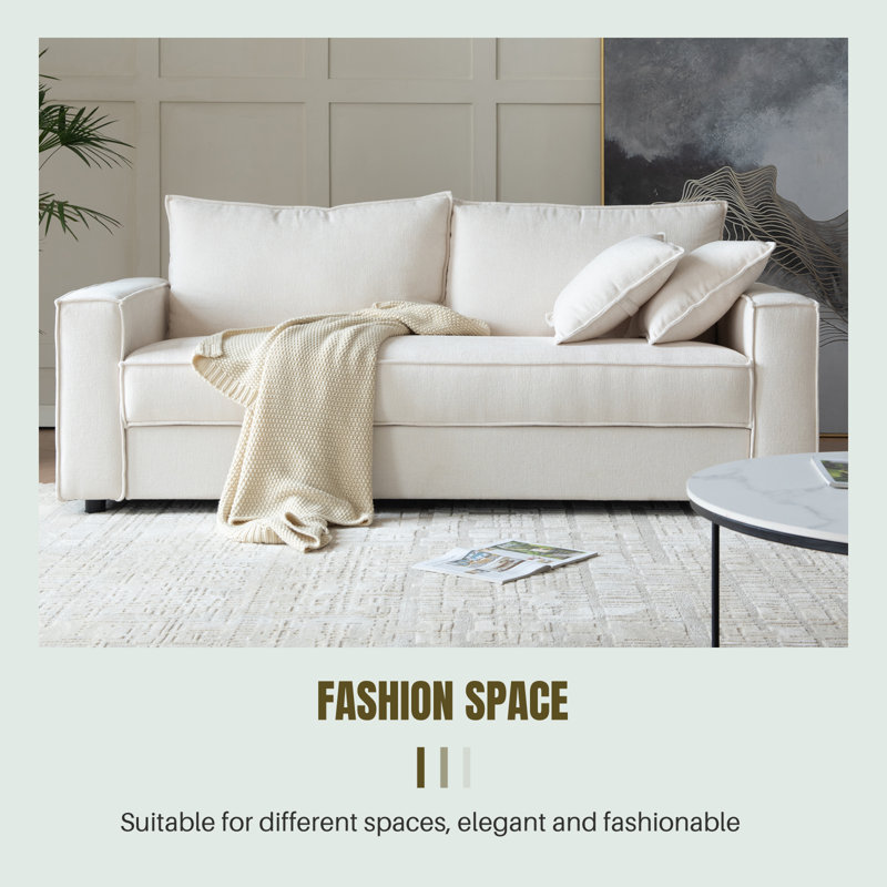 Ebern Designs Alcantara 3-Seater 79.5'' Modern Upholstered Sofa with Square Armrests and 2 Throw Pillows & Reviews - Wayfair Canada