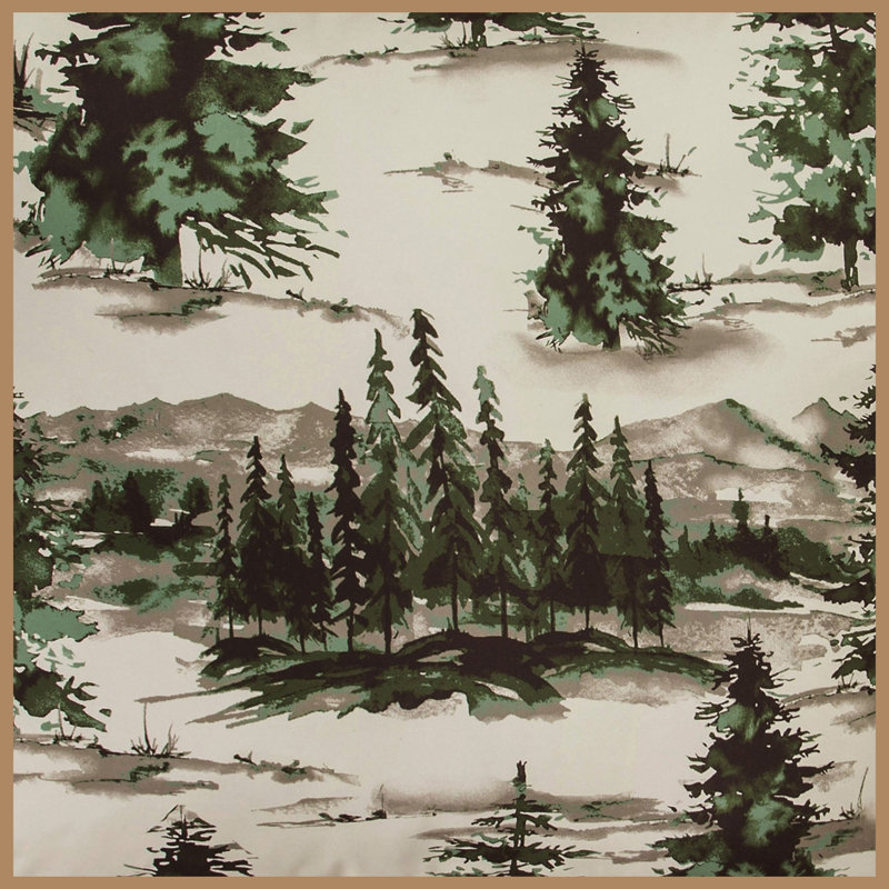 Joshua Cream, Green and Brown Pine Tree Print Western Lodge Rustic Cabin Cotton Comforter Set, Twin Comforter + 1 Sham