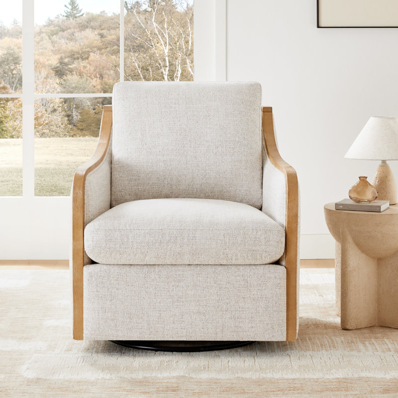Fauteuil demi-tonneau pivotant surdimensionné Grayton, Nathan Performance Tweed de blé