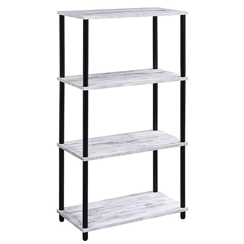 Bibliothèque spacieuse à 4 tablettes de style blanc antique et noir avec structure en métal, Noir / blanc