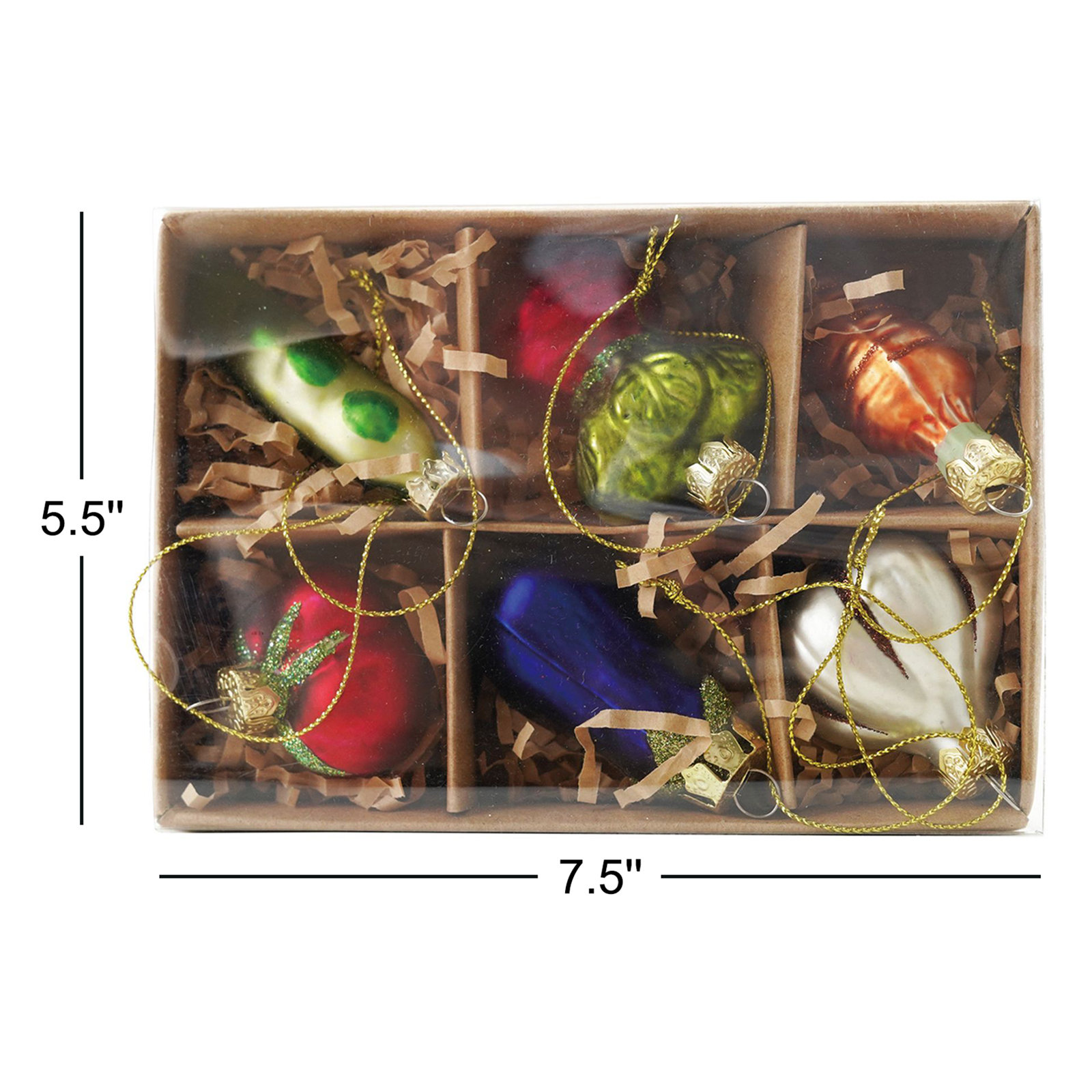6-Piece Glass Vegetable Ornaments With Glitter