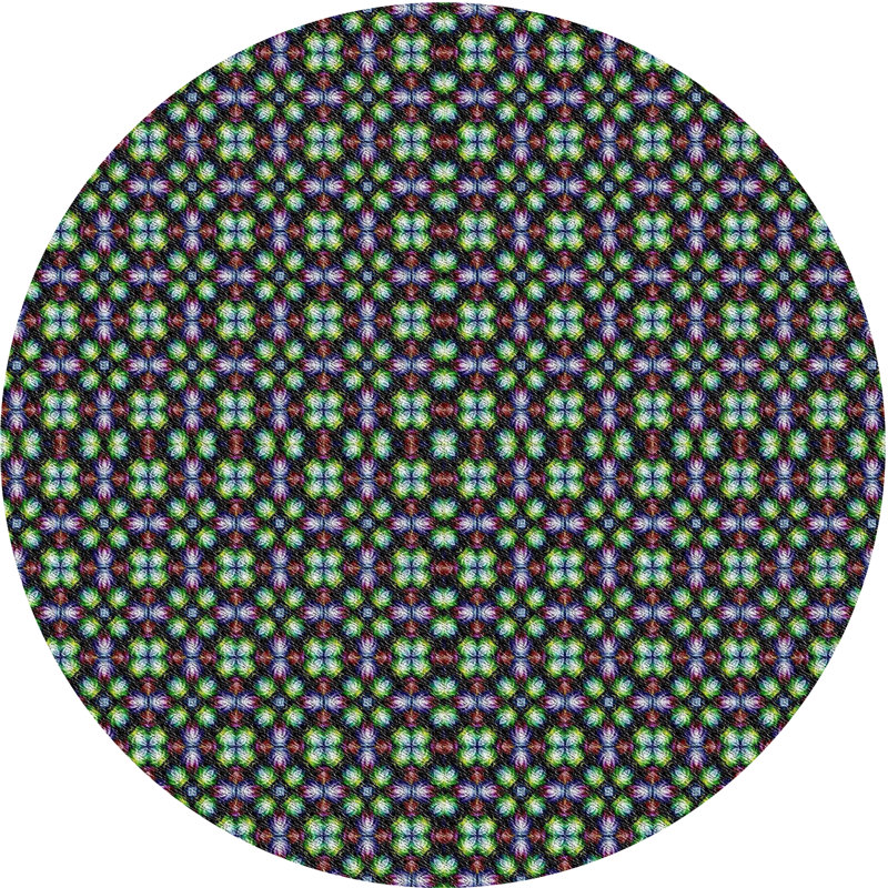 Tapis vert/noir à motifs, Rond 8 pi