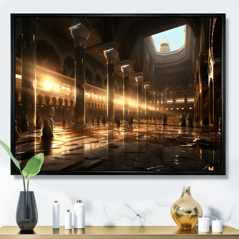 Hajj Pilgrimage I - Art mural, Cadre flottant noir, H 30 po x l 40 po x P 1,5 po