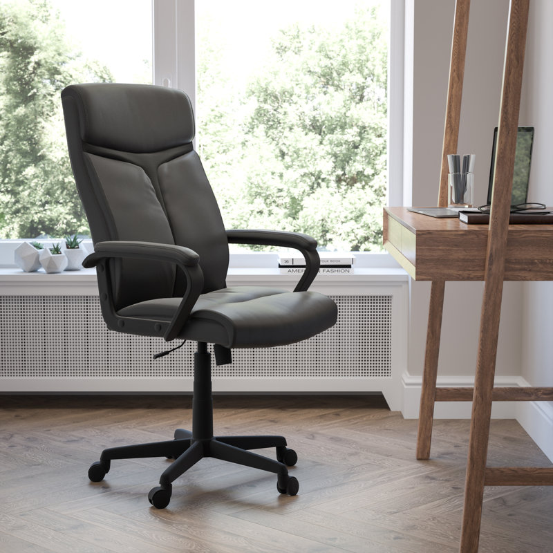 High Back LeatherSoft Executive Swivel Office Chair w/ Slight Mesh Accent