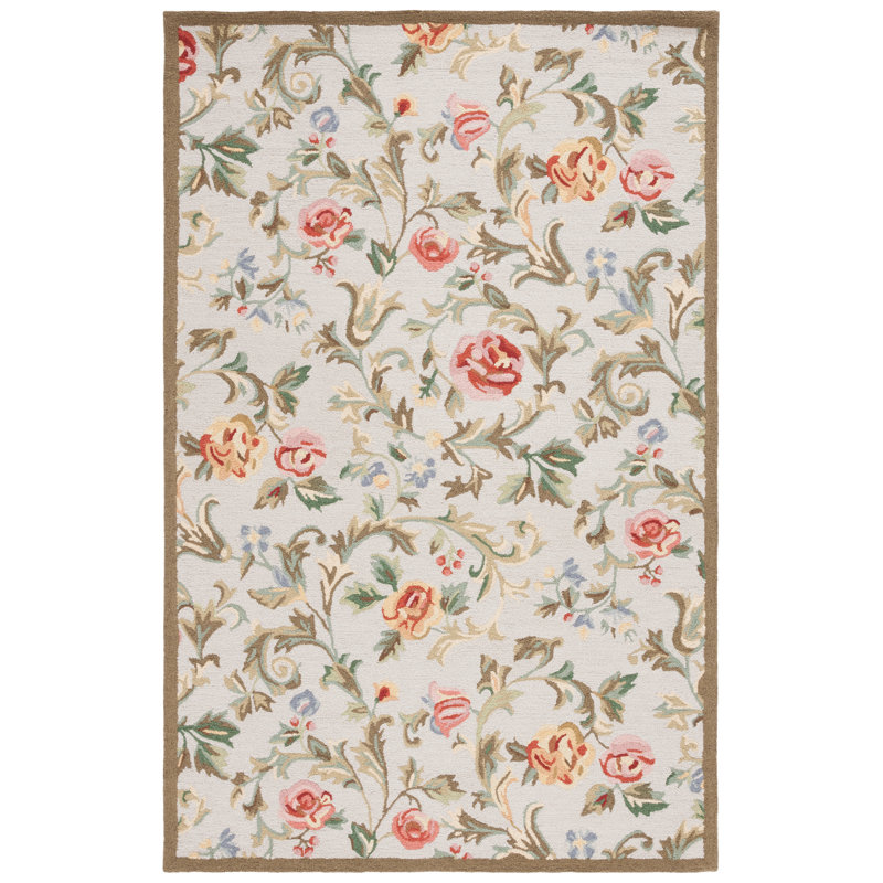 Tapis floral en laine crocheté à la main Chelsea, Rectangle 5 pi 3 po x 8 pi 3 po