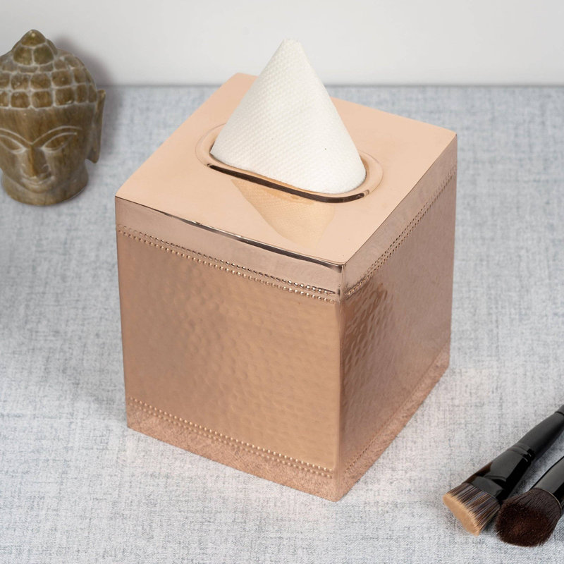 Housse pour boîte à mouchoirs Oneita | Porte-papier hygiénique carré en acier inoxydable | Finition cuivre, Cuivre