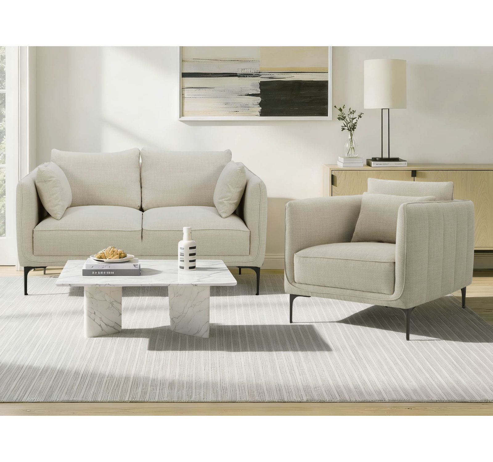 Rae 2-Piece Linen Living Room Set, Effie Linen Performance Linen