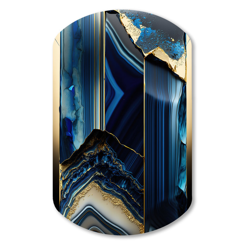 «Sirlis Abstract Geode Geometric Blue III», art mural cylindrique géométrique, impression asymétrique bleue