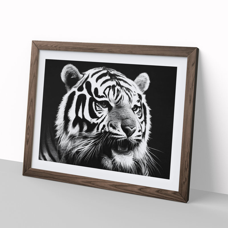 Monochrome Tiger Vol.1 - Framed Print, 34cm H x 46cm W x 2cm D, Brown Framed