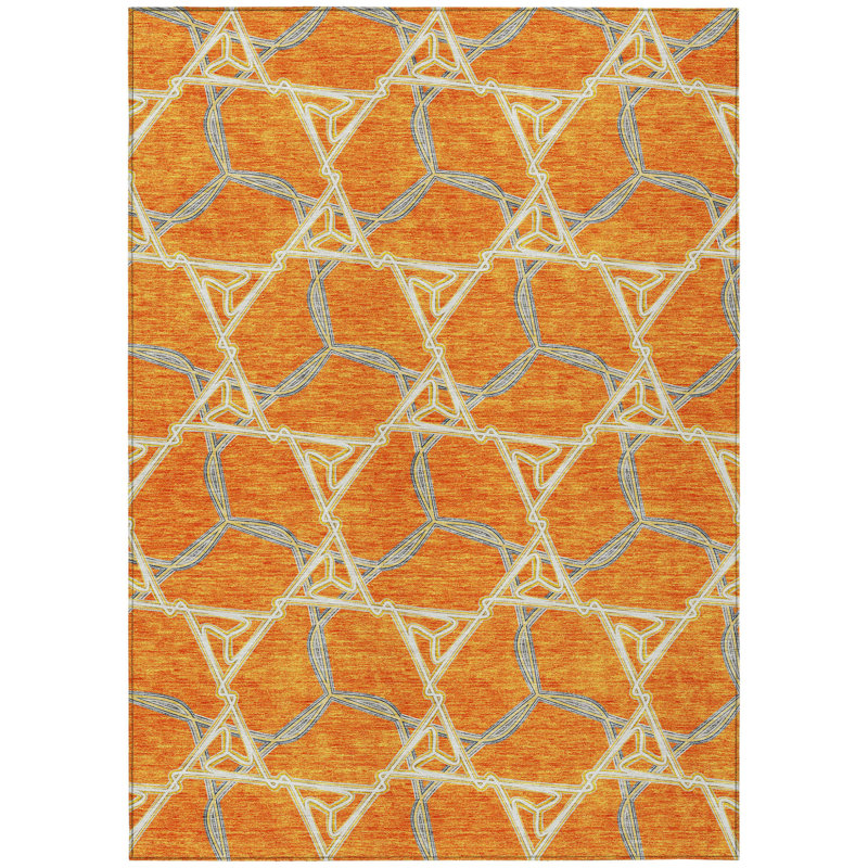 Tapis extérieur lavable géométrique orange et bleu 5 pi x 8 pi