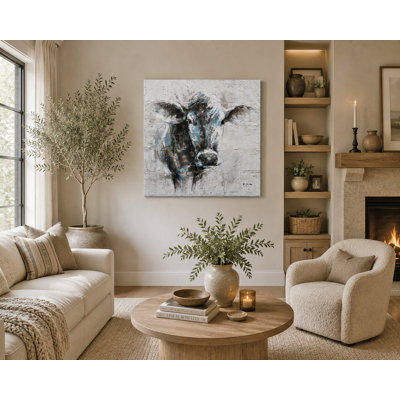 Curious Cow Wrapped Canvas Wall Art | Modern Farmhouse Cow Canvas Print for Kitchen, Dining Room & Living Room