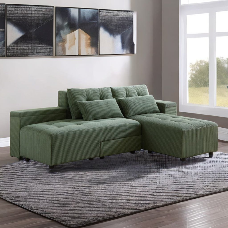 Traeden 111'' Corduroy Sofa, Green