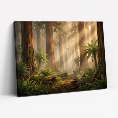 Mystic Forest Sunlight Canvas Wrapped Wall Art Oil Painting Print Set Of 1
