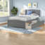 Lit plateforme simple en bois avec tiroirs de rangement, gris moderne