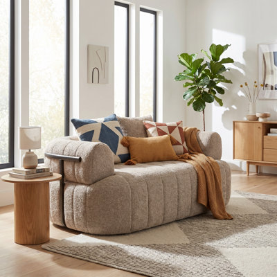 Canapé simple surdimensionné de 64 po sans dossier, fauteuil Cloud rembourré à siège profond Boucle, méridienne sans cadre avec support en métal, 4 coussins assortis et canapé-lit confortable