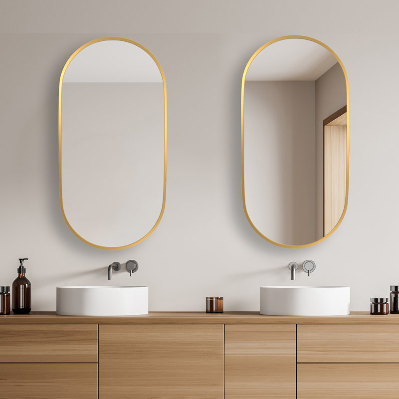 Ahupendra 36"x18" Oval Bathroom Vanity Mirror For Wall Hang Vertically & Horizontally (Set of 2), Gold