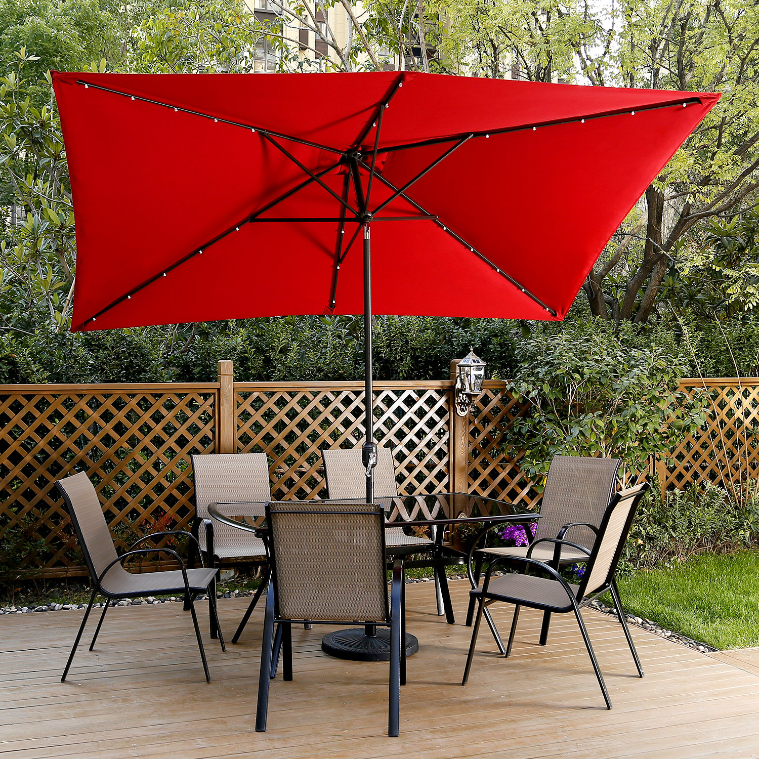 Arlmont u0026 Co. Easton 118'' x 78.74'' Rectangular Lighted Market Umbrella u0026  Reviews | Wayfair