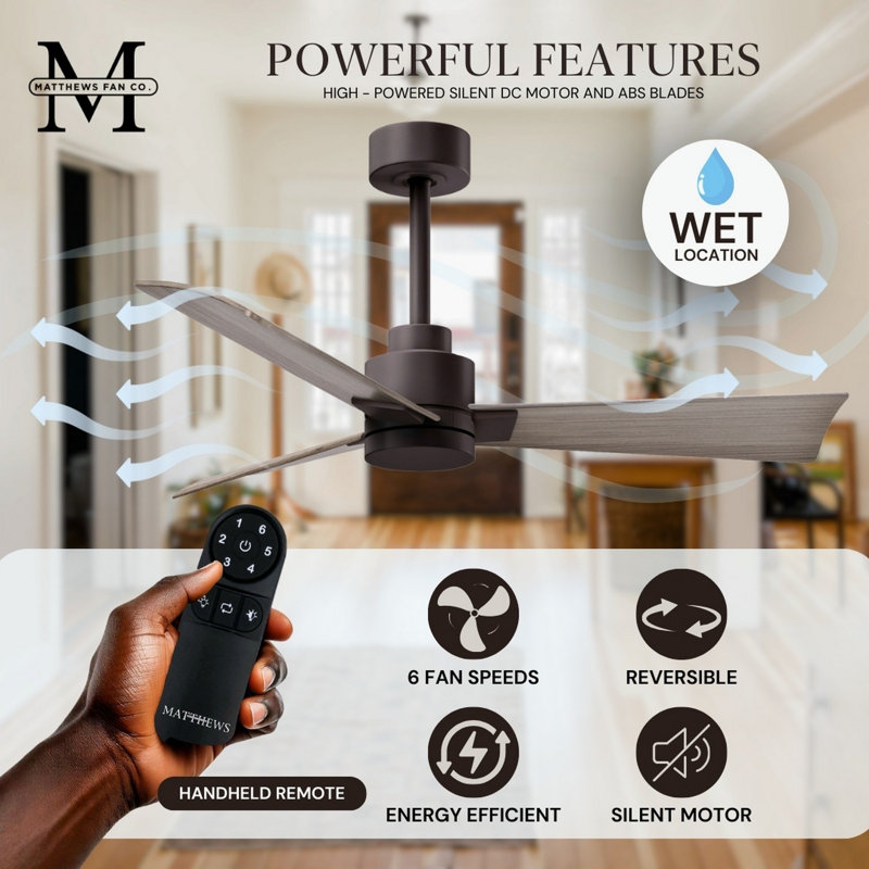 Alessandra Outdoor Downrod Ceiling Fan, Gray Ash Tone, Textured Bronze